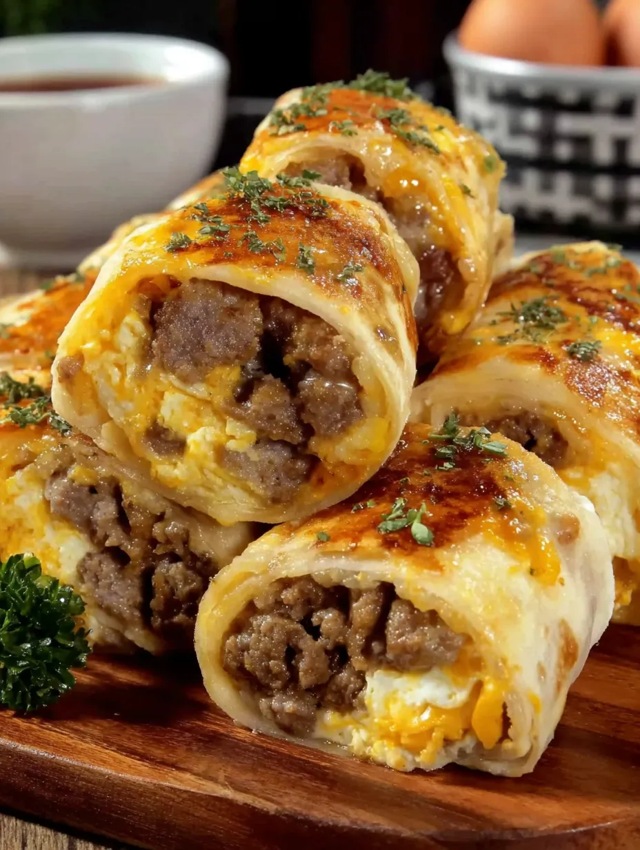 Sausage, egg and cheese breakfast roll-ups.