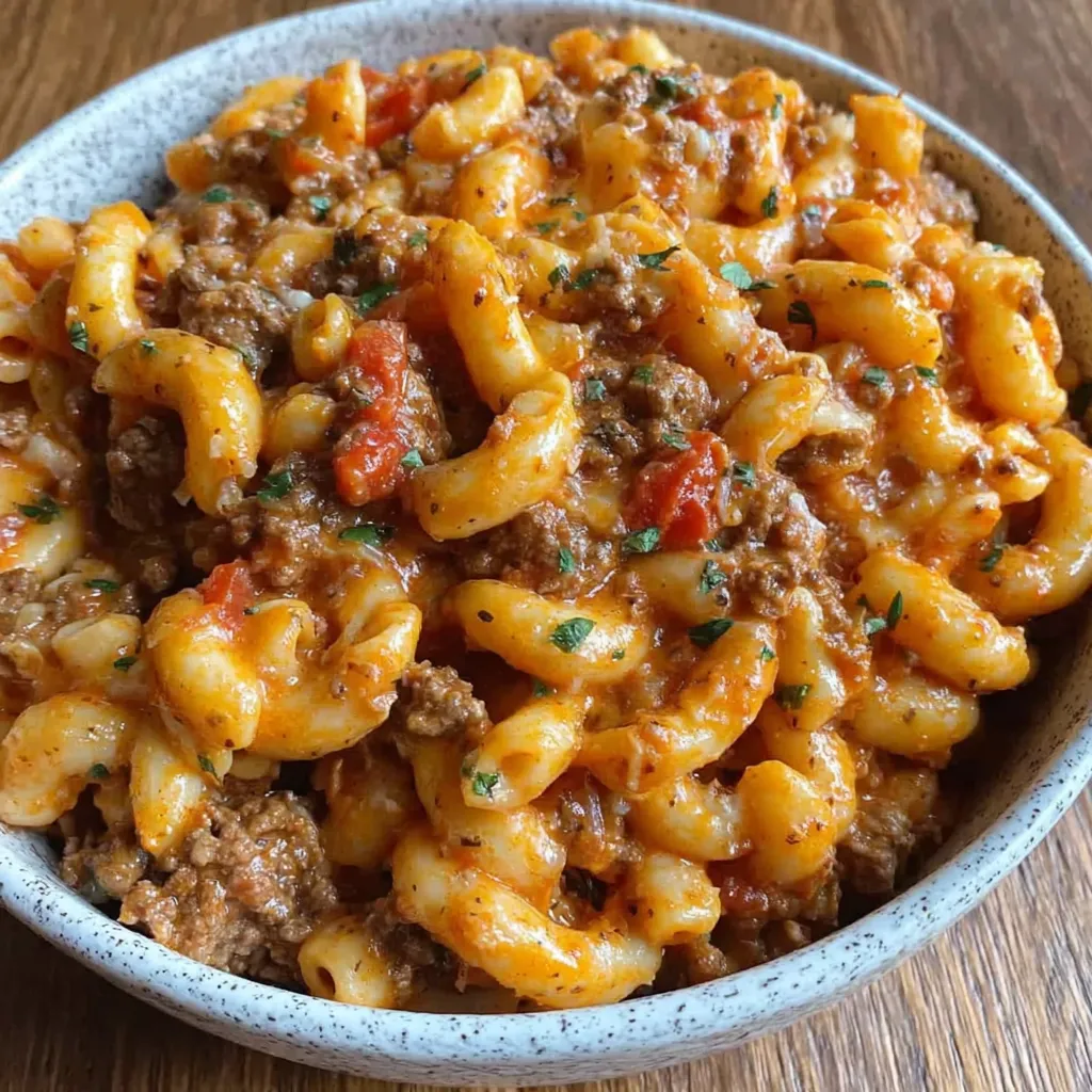 A bowl of homemade Hamburger Helper.