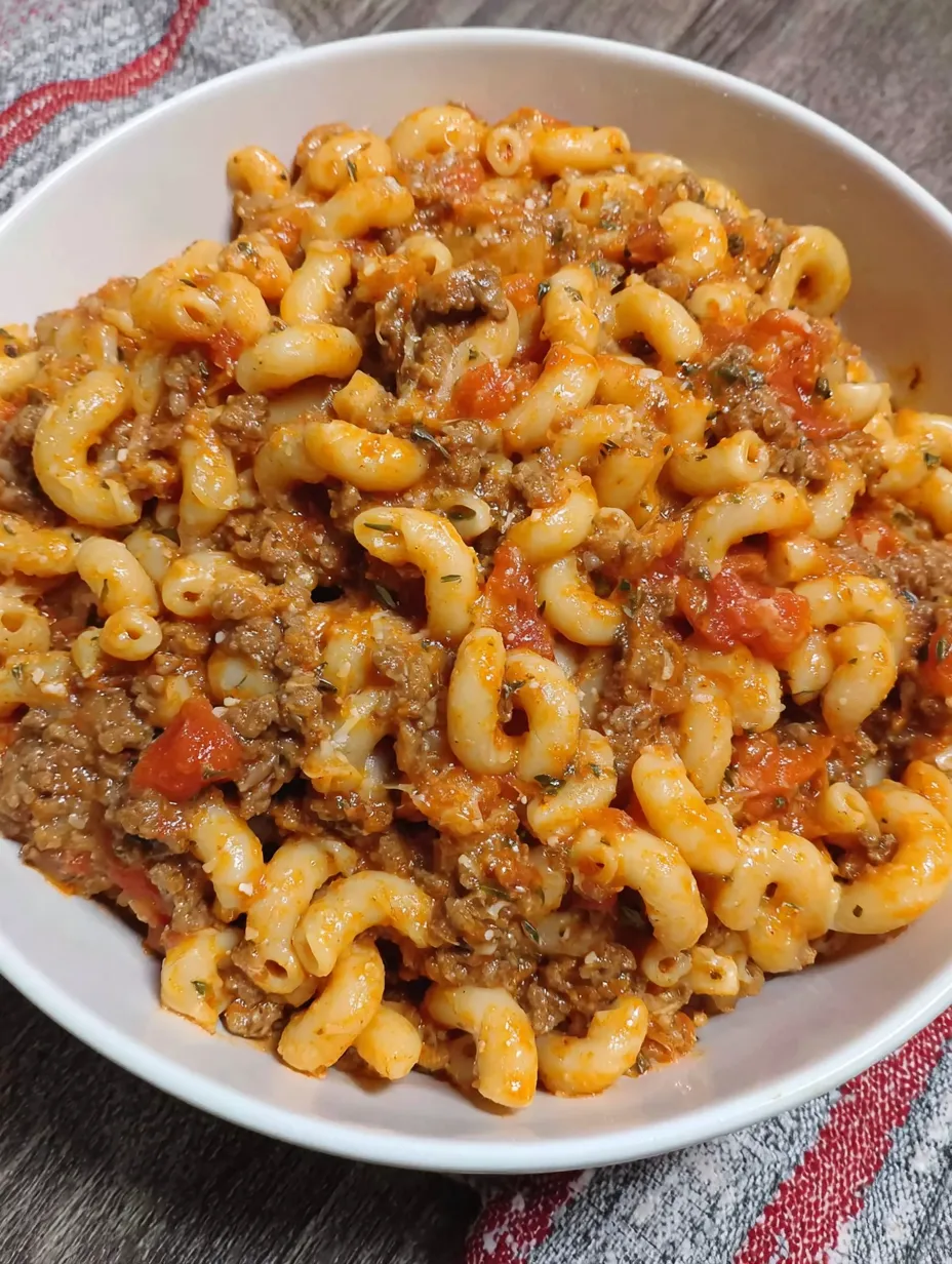 A bowl of homemade Hamburger Helper.