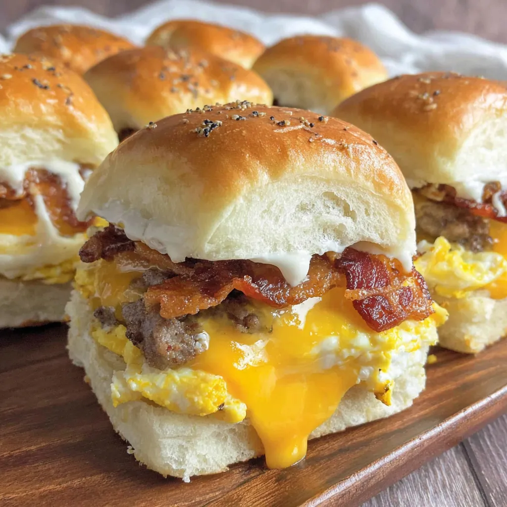 Breakfast sliders with bacon and egg.