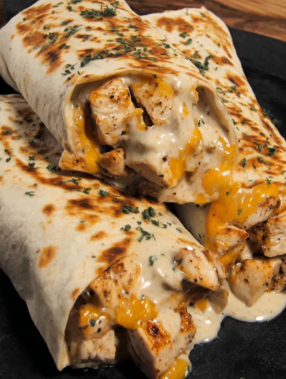 Two cheesy garlic chicken wraps.