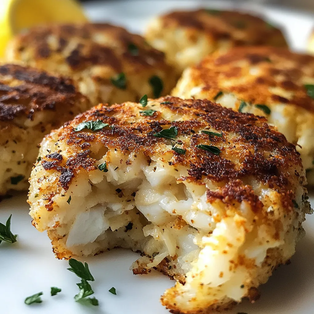 A plate of fish cakes with a lemon wedge on top.
