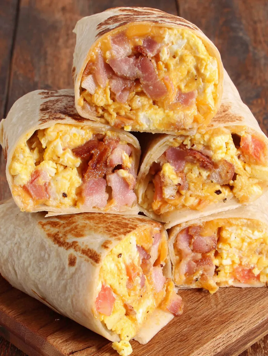 A stack of breakfast burritos.