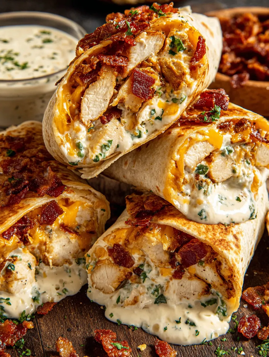 A plate of Mrs J's Crunchy Bacon Chicken Ranch Wrap.