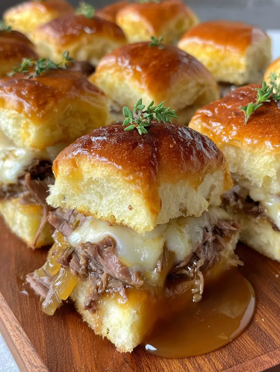 French dip sliders with cheese and herbs.