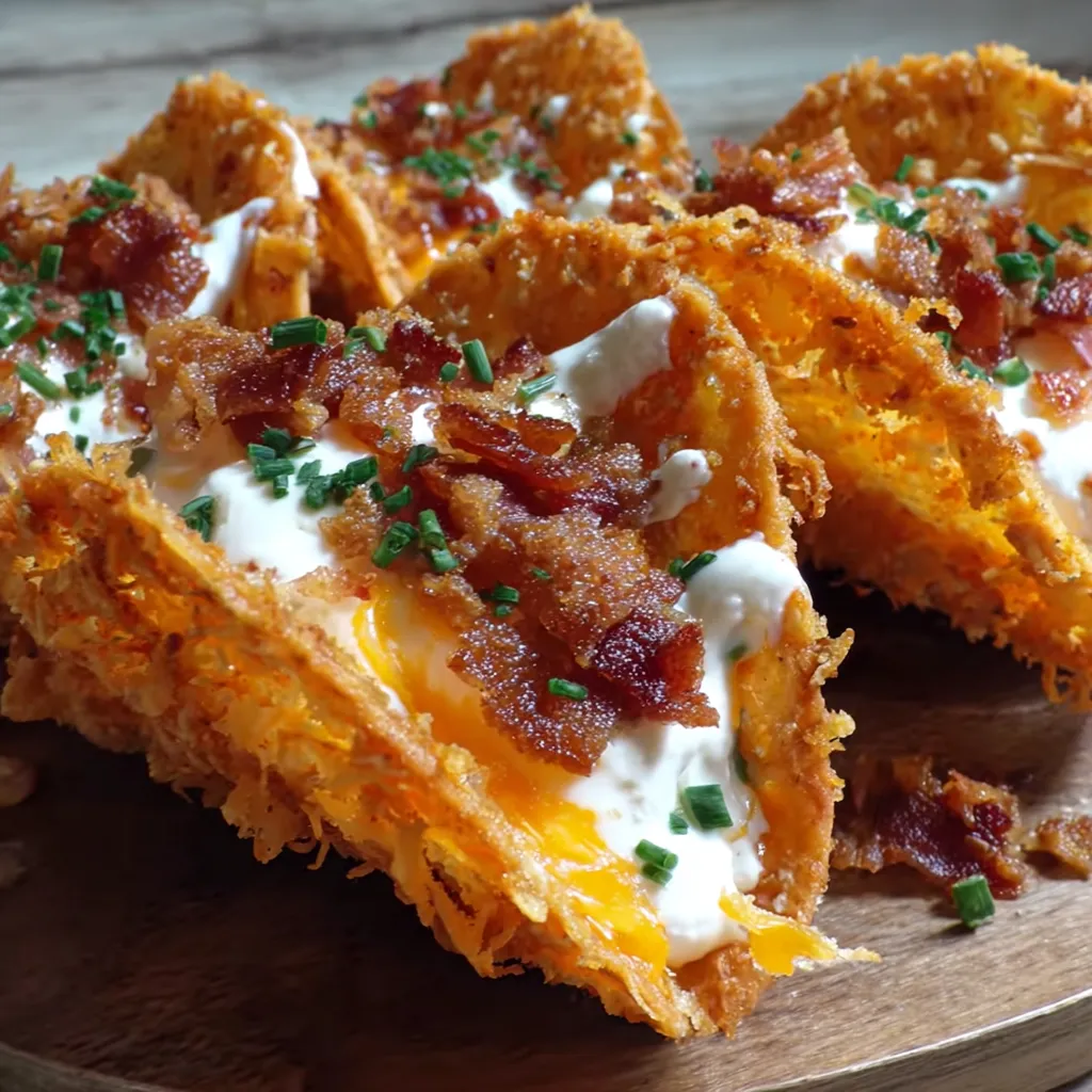 A plate of bacon and cheese stuffed Doritos.