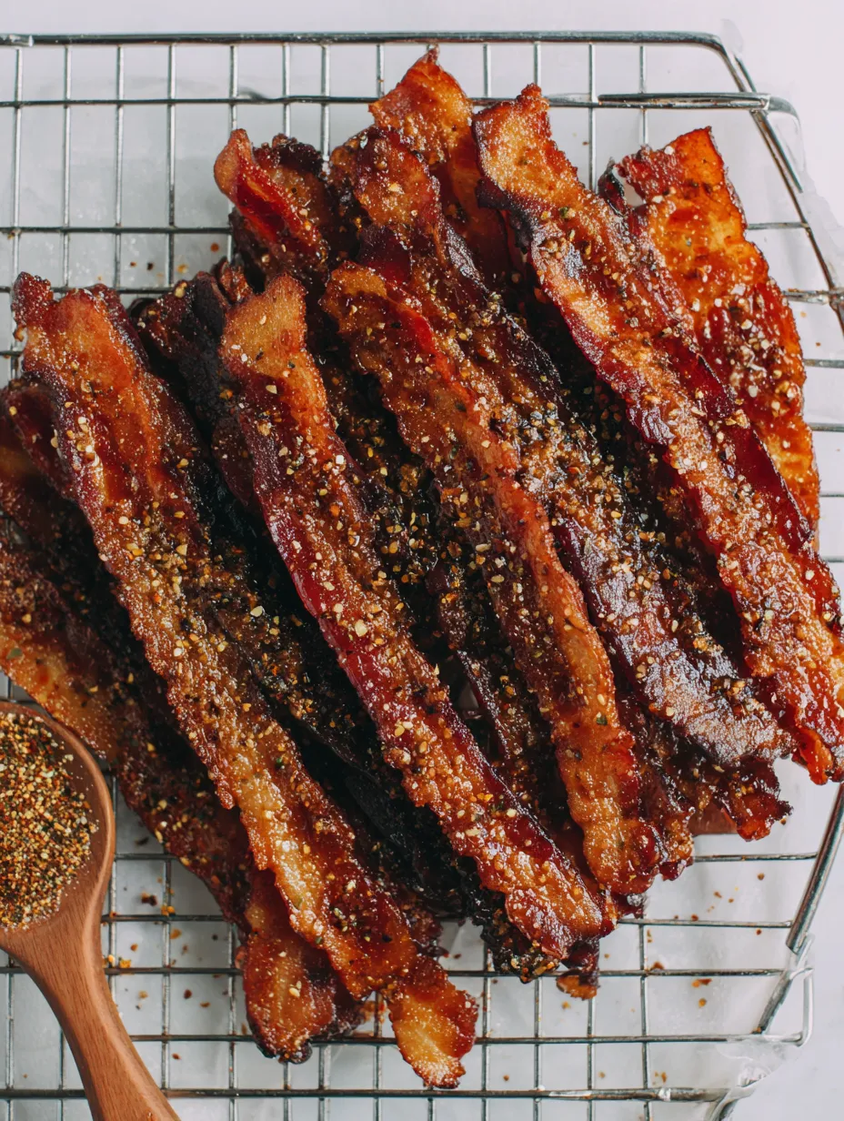 Bacon on a wire rack.