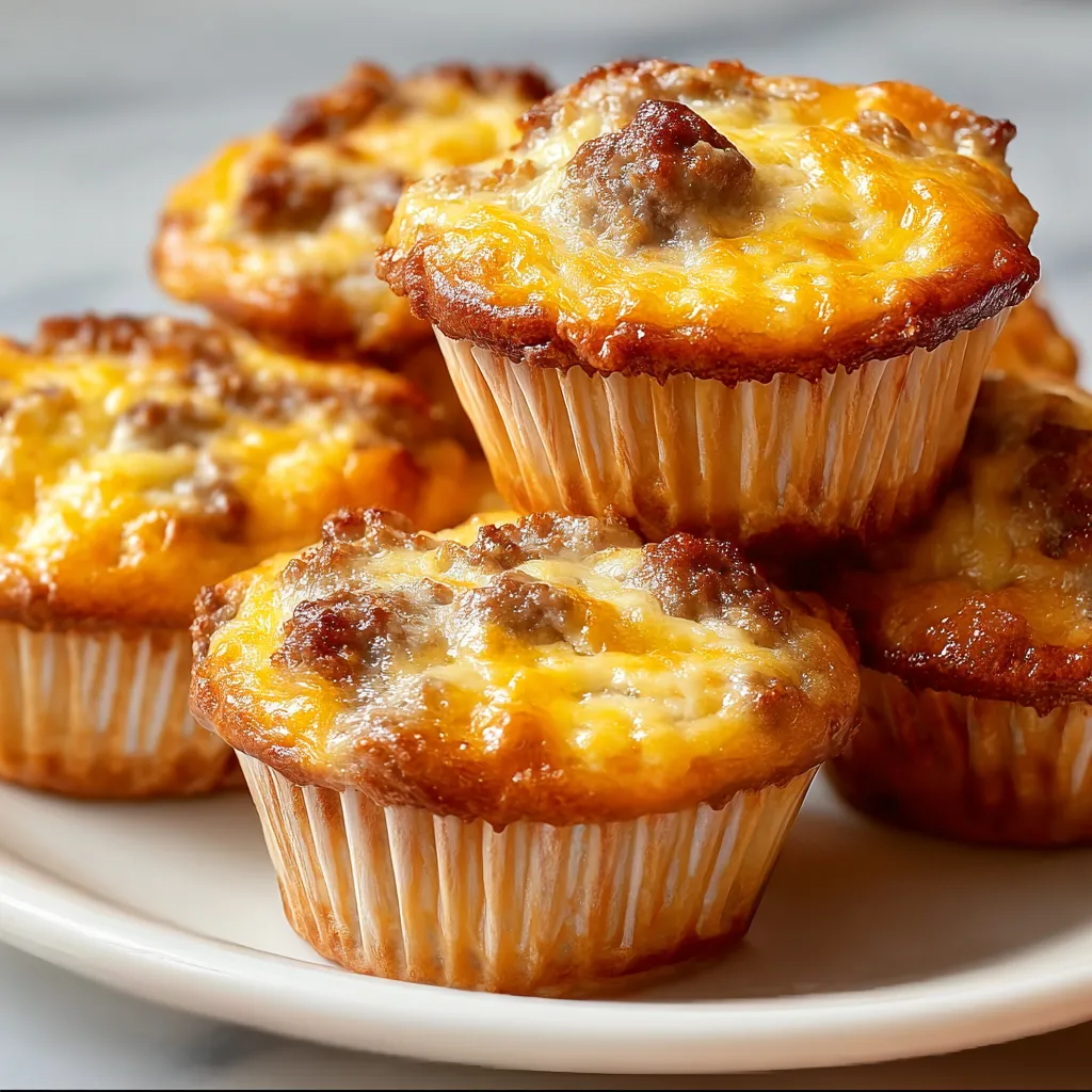 A plate of sausage, egg, and cheese bisquick muffins.