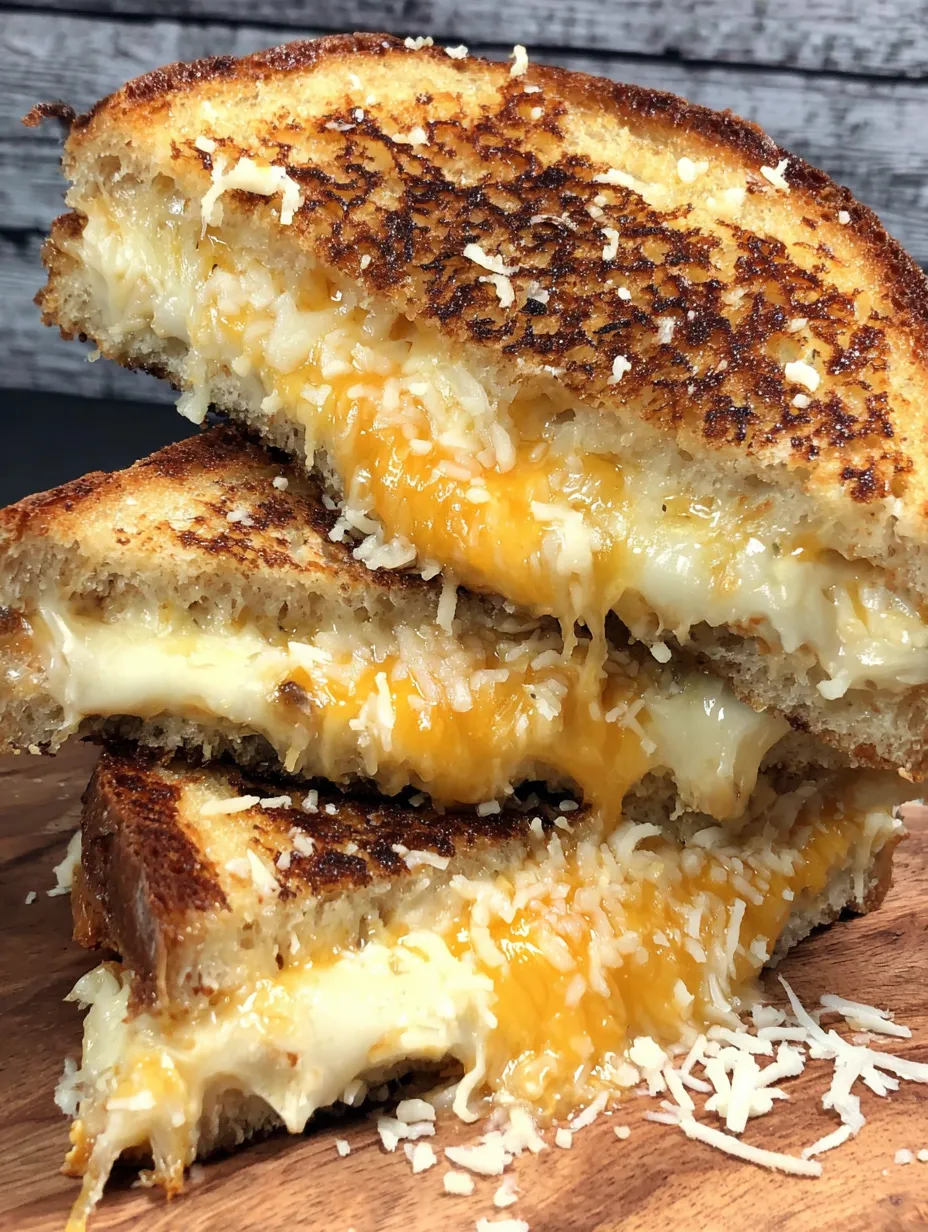 A close up of a grilled cheese sandwich.