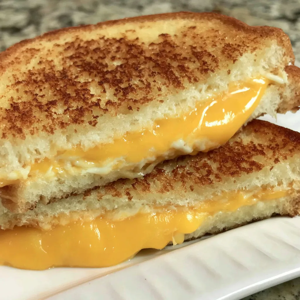 Two grilled cheese sandwiches on a plate.