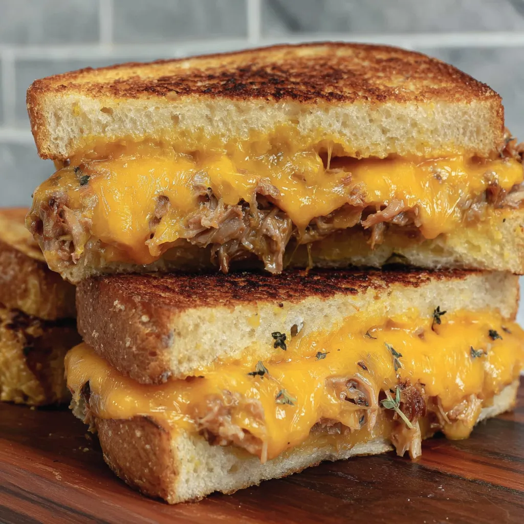 A BBQ Pulled Pork Grilled Cheese Sandwich.