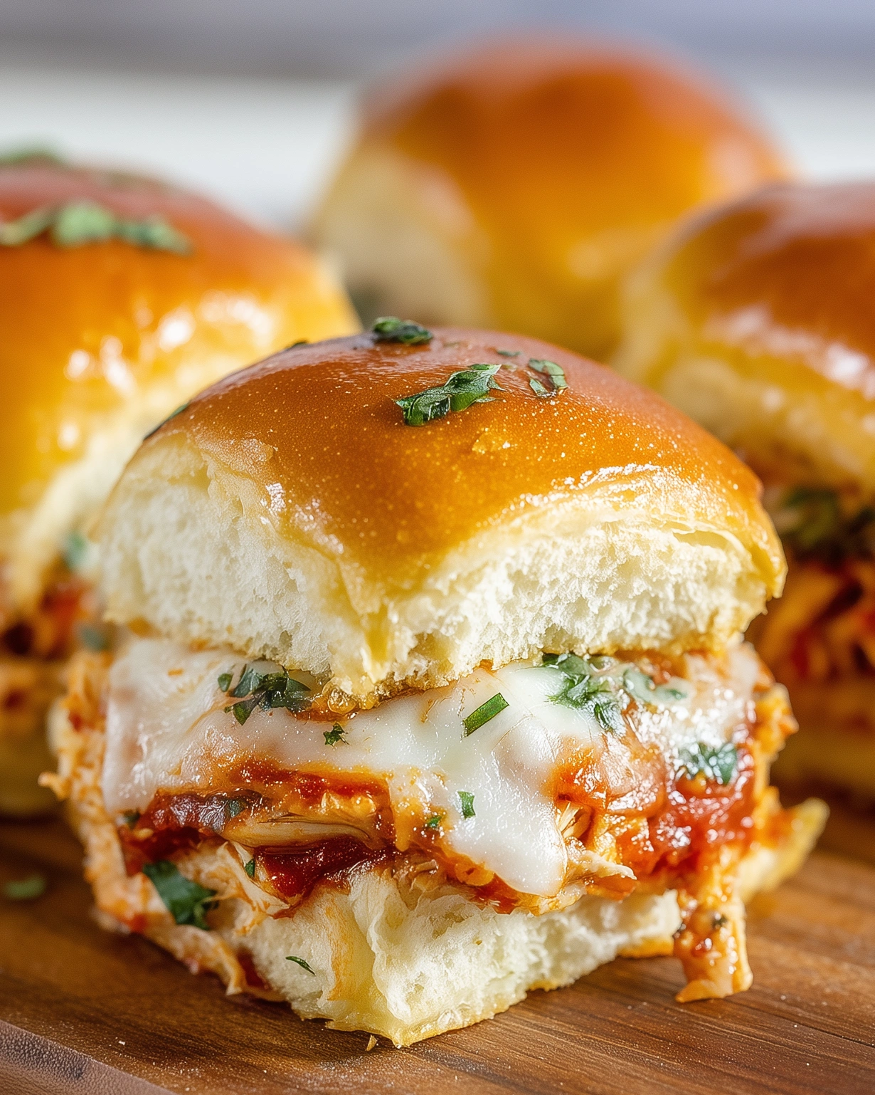 Baked chicken parm sliders.