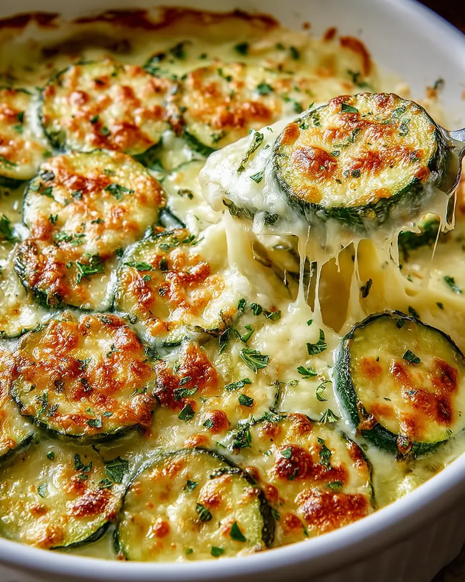A dish of baked zucchini with cheese.
