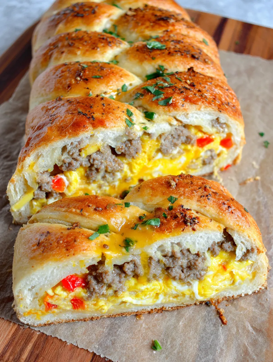 A breakfast braid with sausage and peppers.