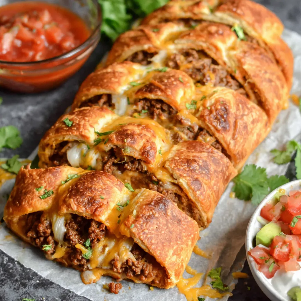 A taco braid is on a table.