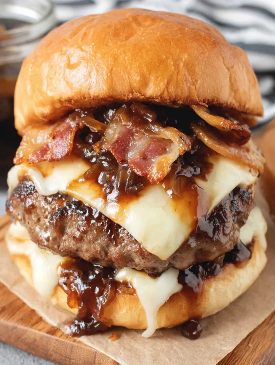 A burger with bacon and cheese.