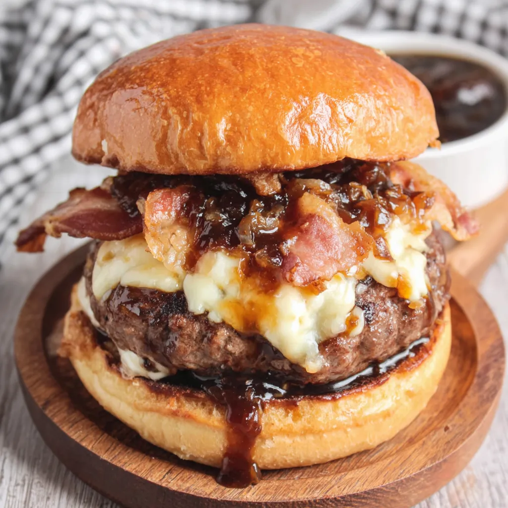 A burger with bacon and cheese.