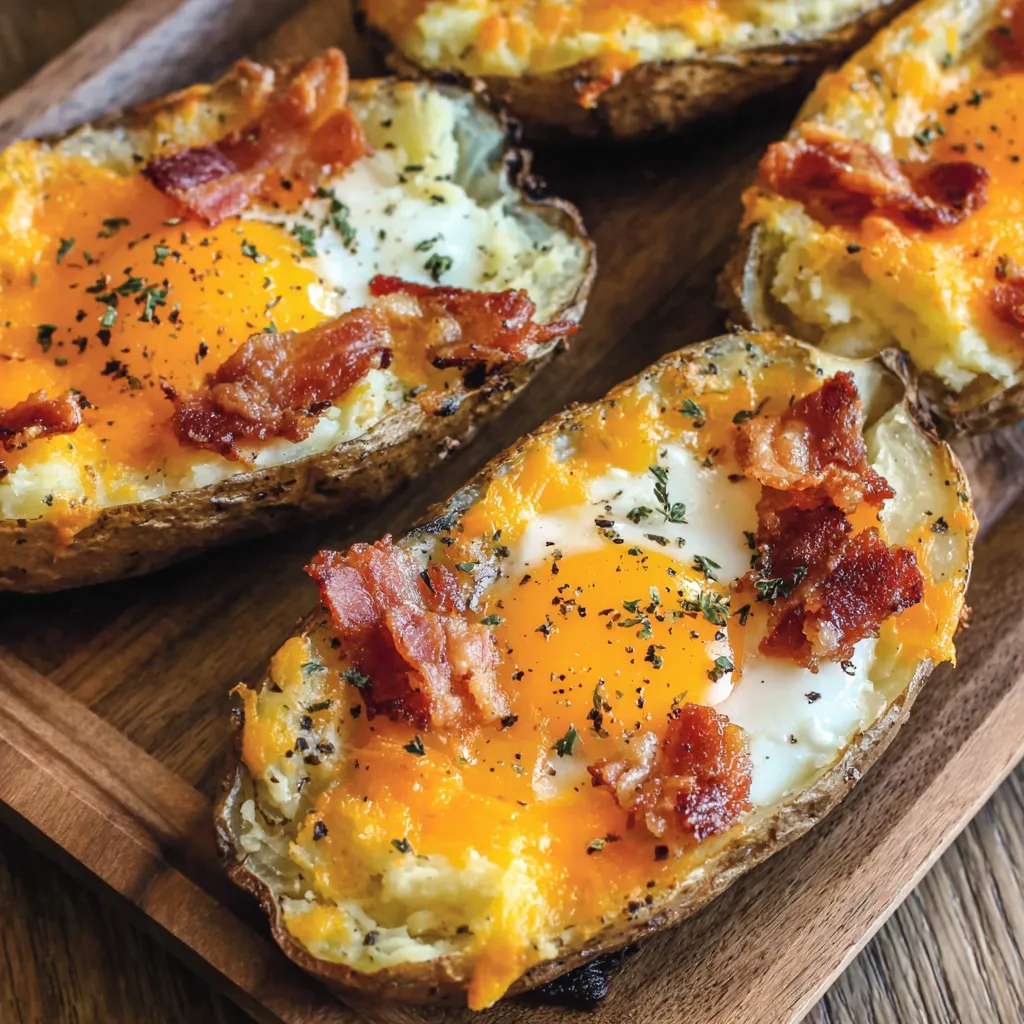 Twice baked loaded breakfast potatoes.