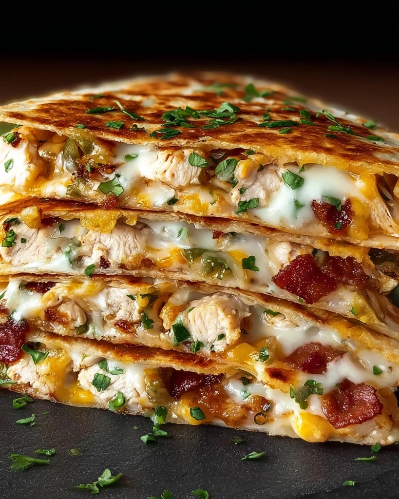 A stack of chicken bacon ranch quesadillas.