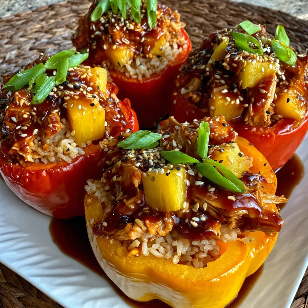 Stuffed peppers with rice and chicken in a teriyaki sauce.