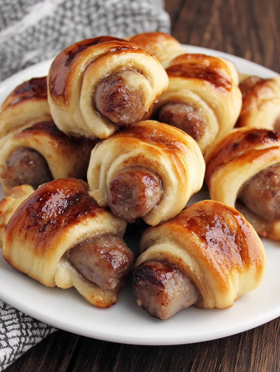 A plate of breakfast pigs in a blanket.
