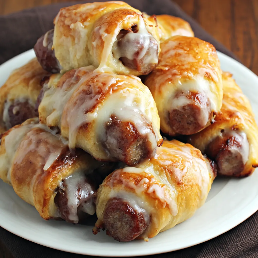 A plate of breakfast pigs in a blanket.