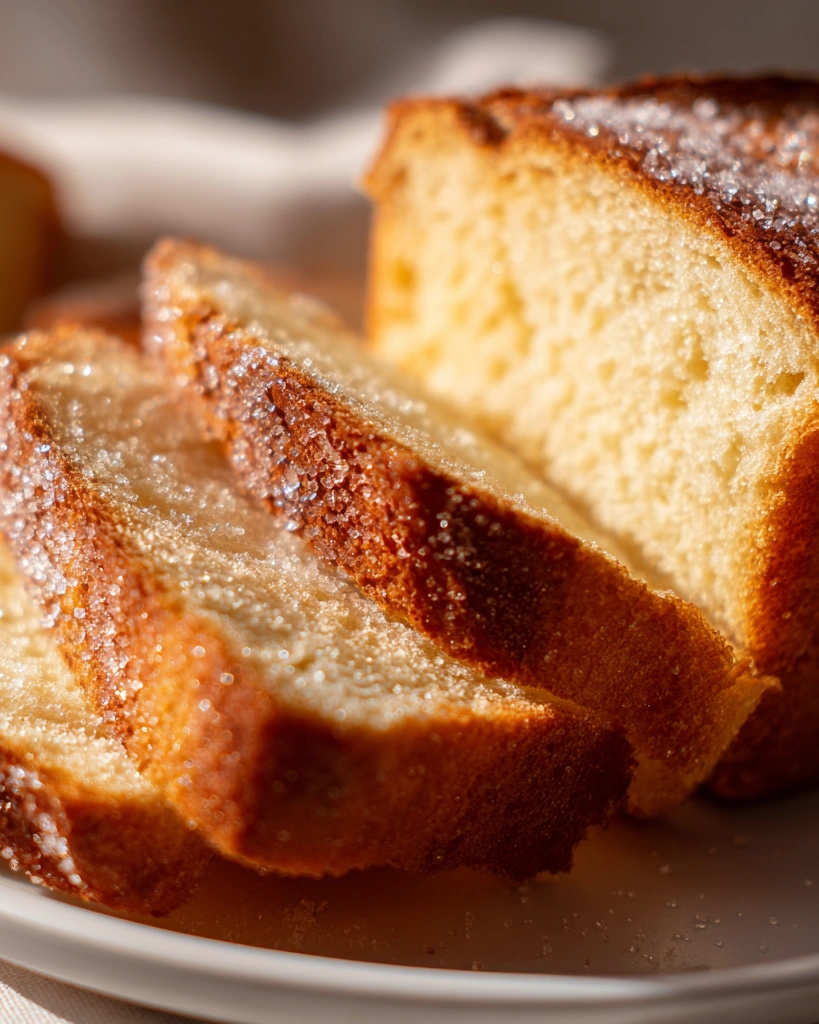 A slice of cinnamon donut bread.