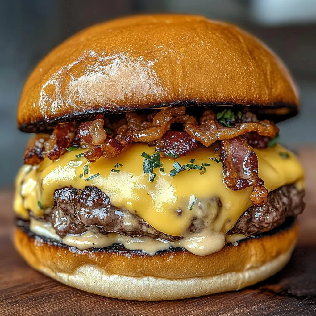 A burger with bacon and cheese.