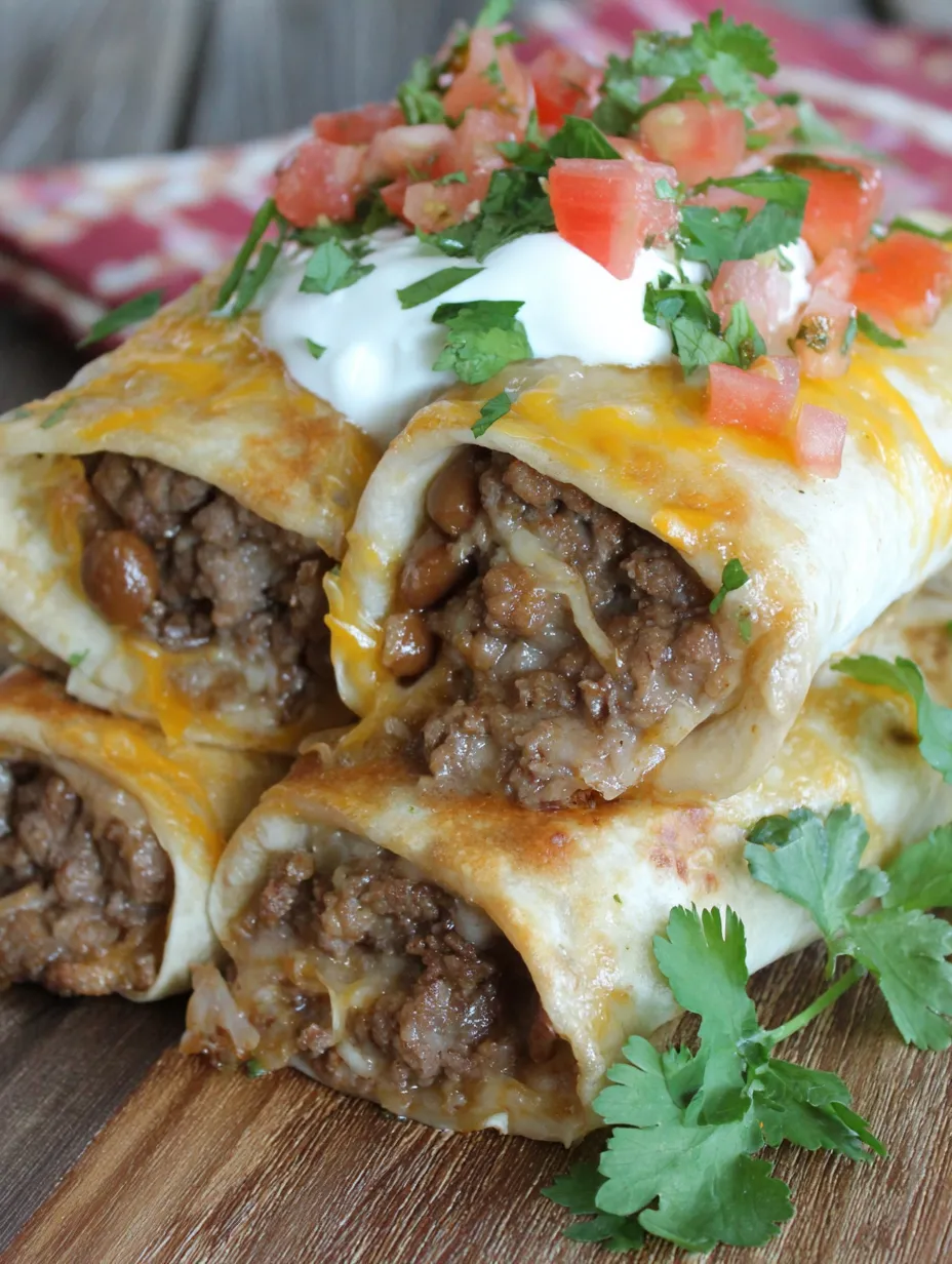 A plate of burritos with meat and tomatoes.