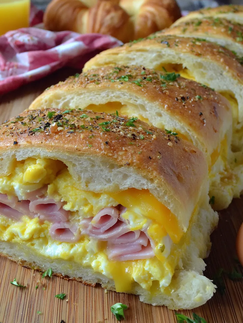 A breakfast sandwich with ham, egg, and cheese.
