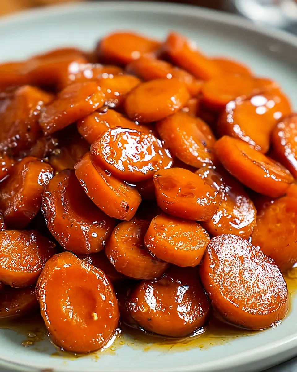A plate of carrots with a brown glaze.