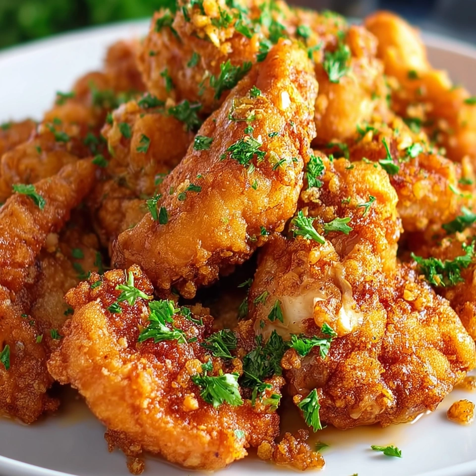 Crispy butter chicken on a white plate.