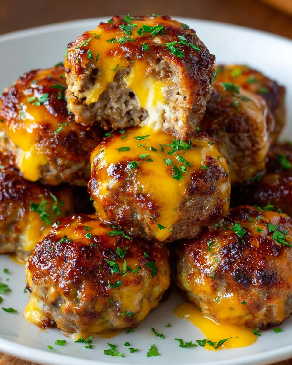 A plate of cheesy stuffed meatloaf bites.