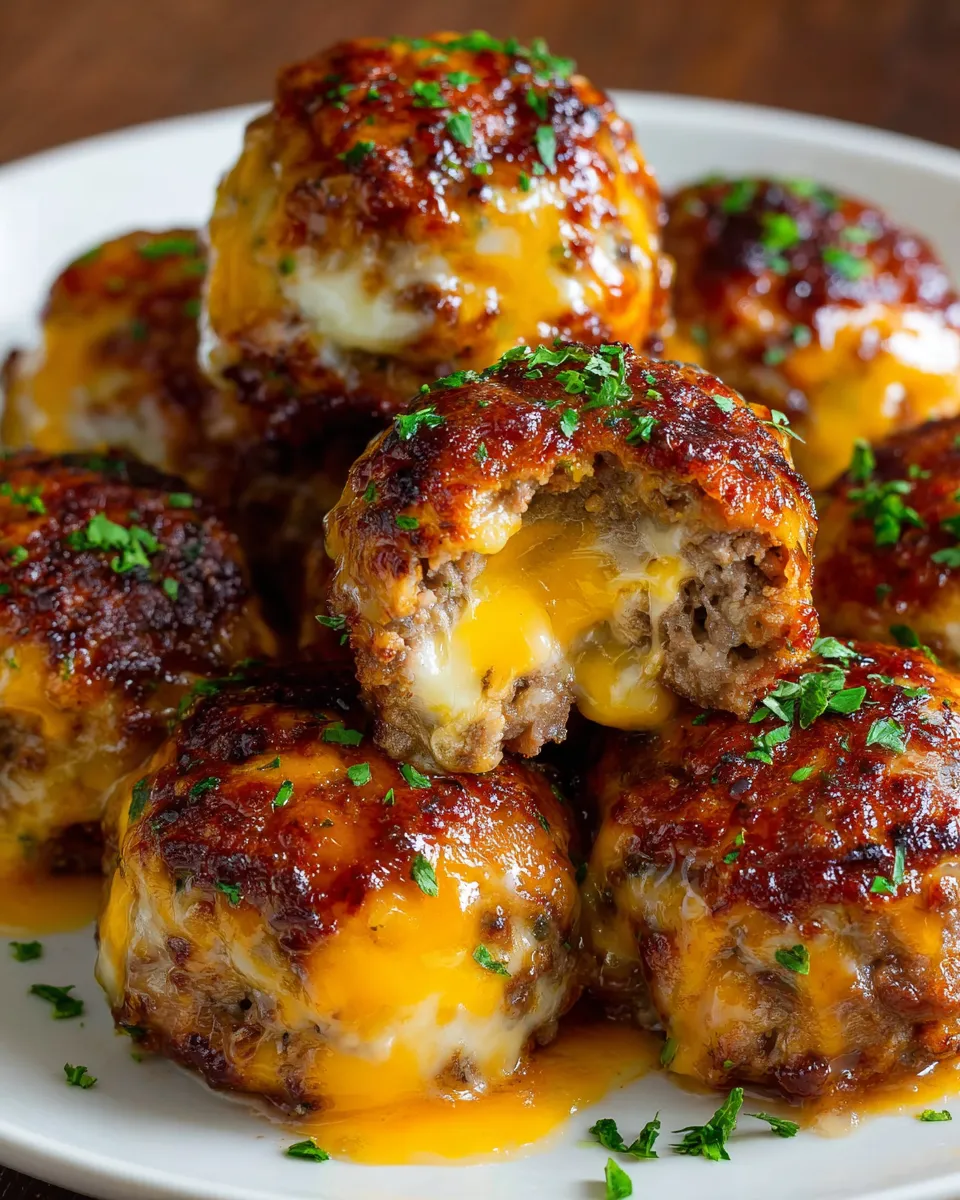 A plate of cheesy stuffed meatloaf bites.