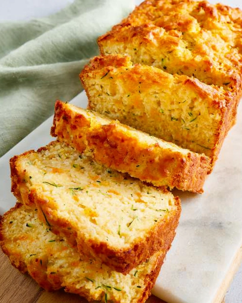 A slice of zucchini cheese bread.