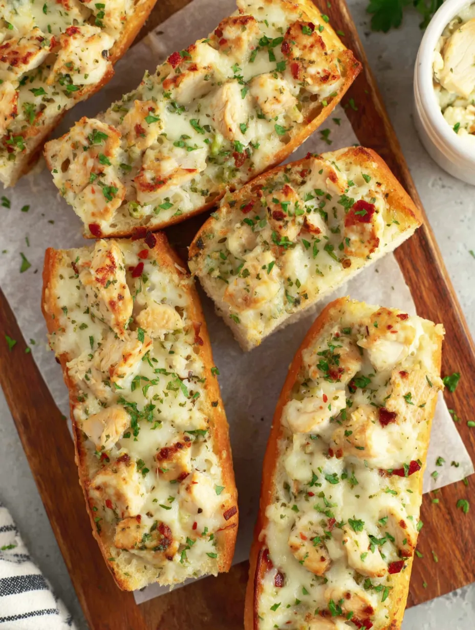 A plate of bread with chicken and cheese.