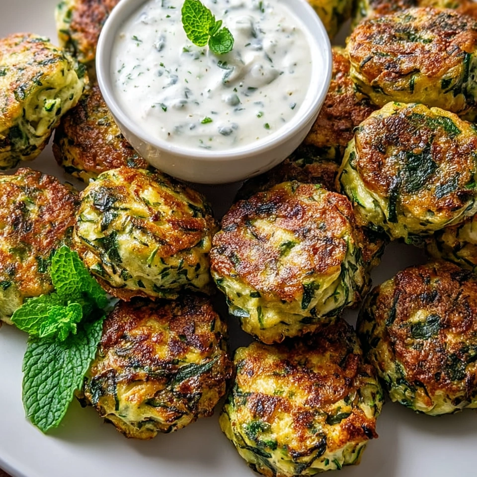 A plate of zucchini garlic bites with a bowl of dipping sauce.