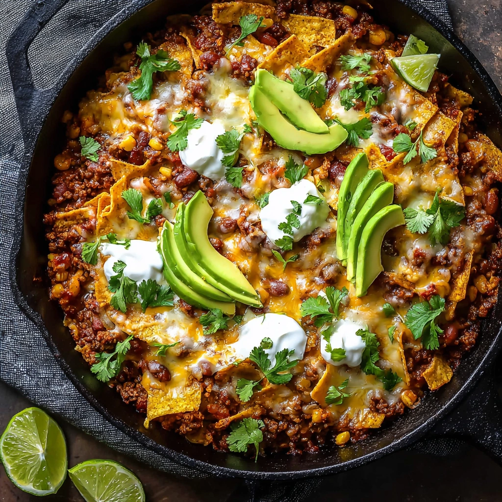 A skillet filled with beef tacos.