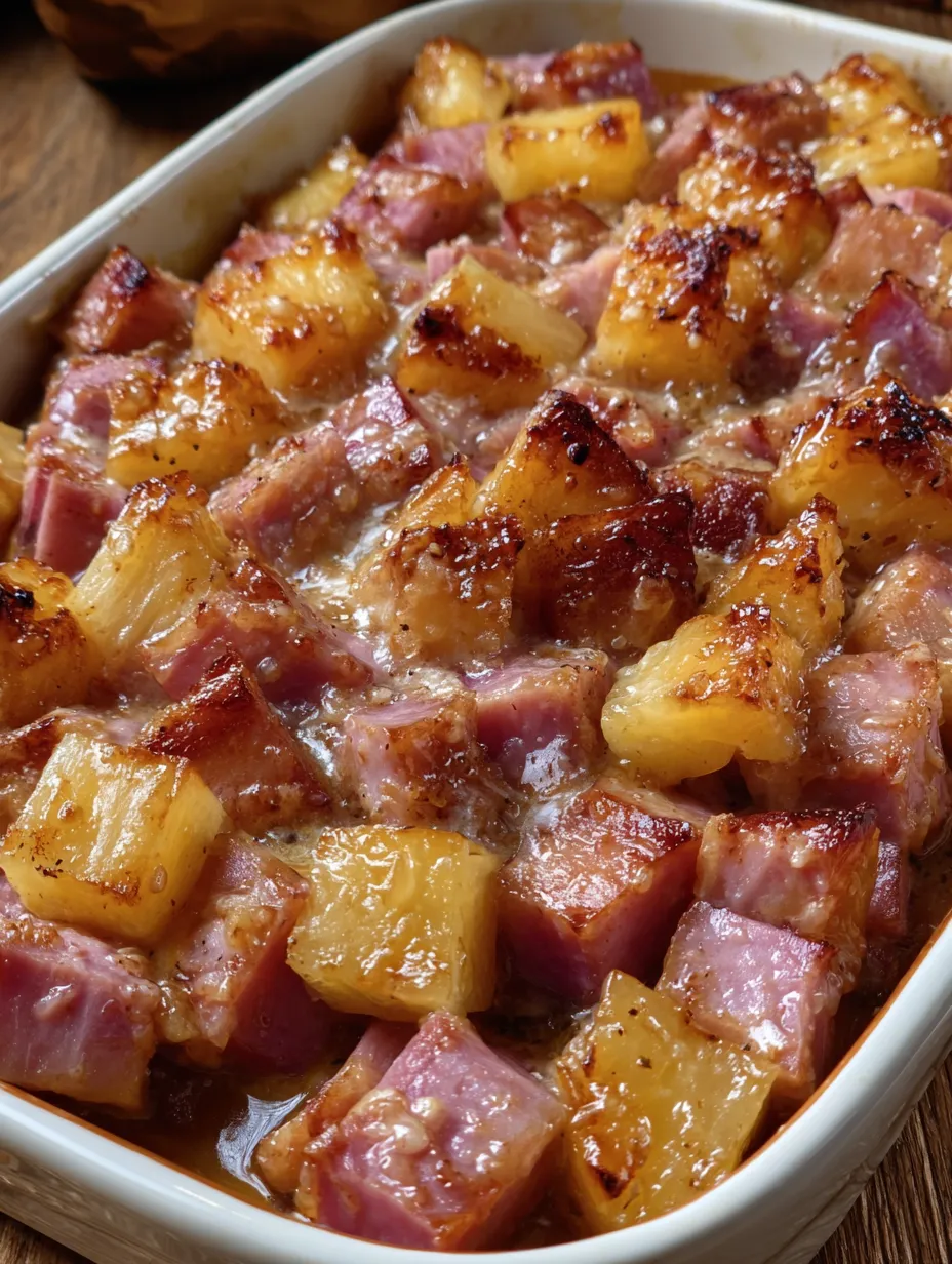 A delicious looking brown sugar pineapple ham bake.