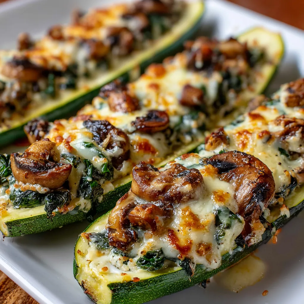 A plate of food with a stuffed zucchini.