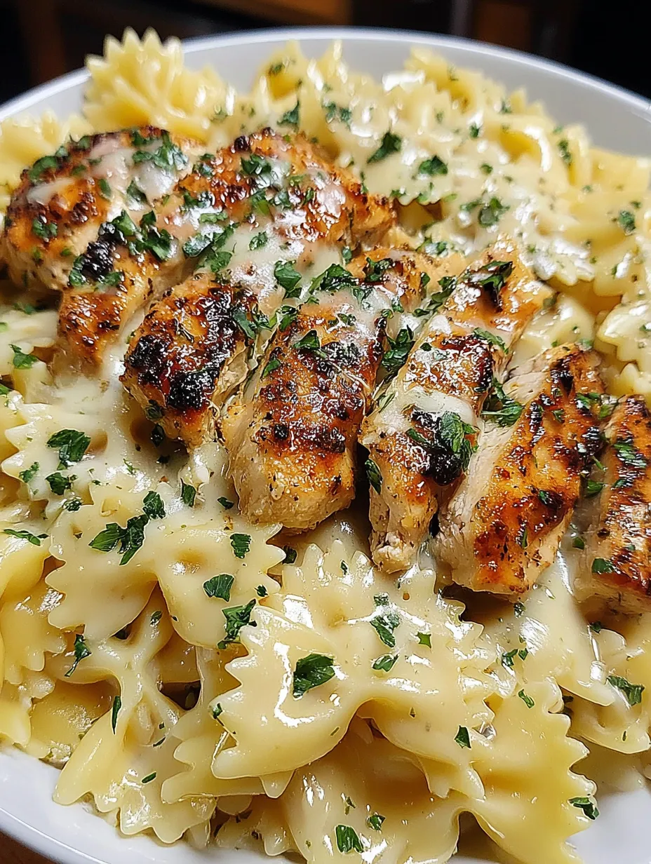 A bowl of pasta with chicken and cheese.