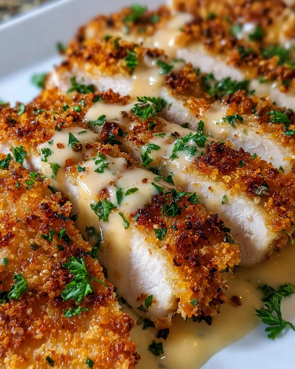 A piece of garlic Parmesan crusted chicken.