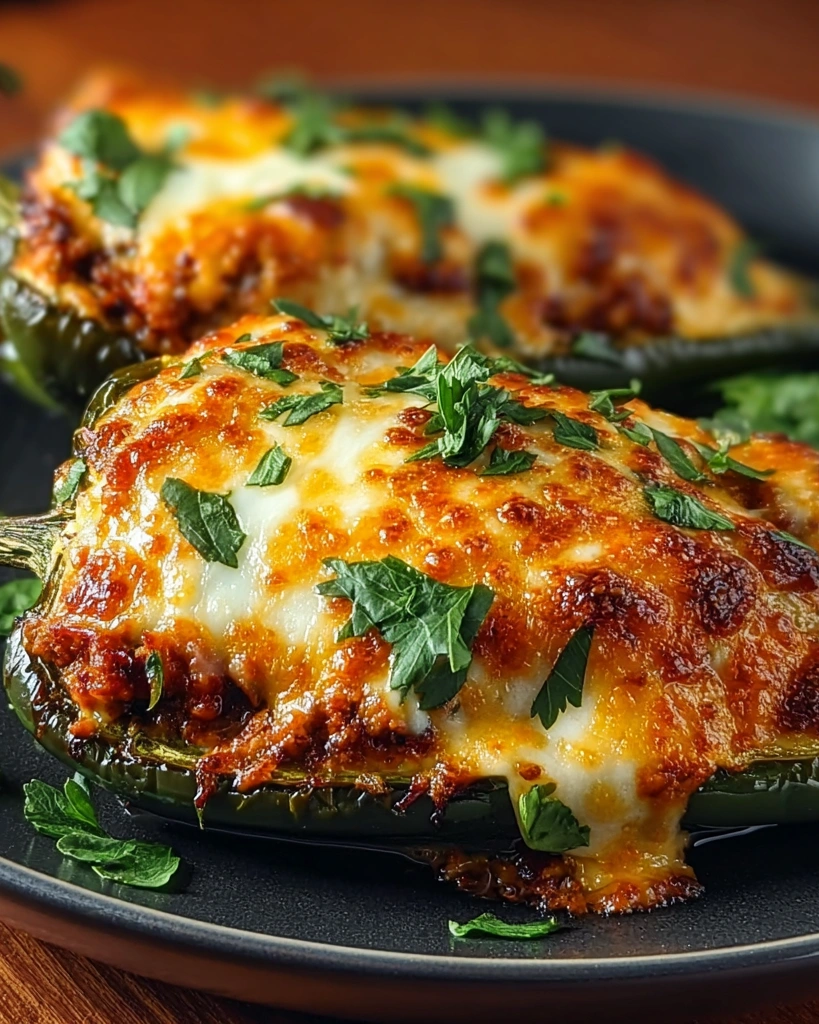 Baked chili rellenos on a plate.