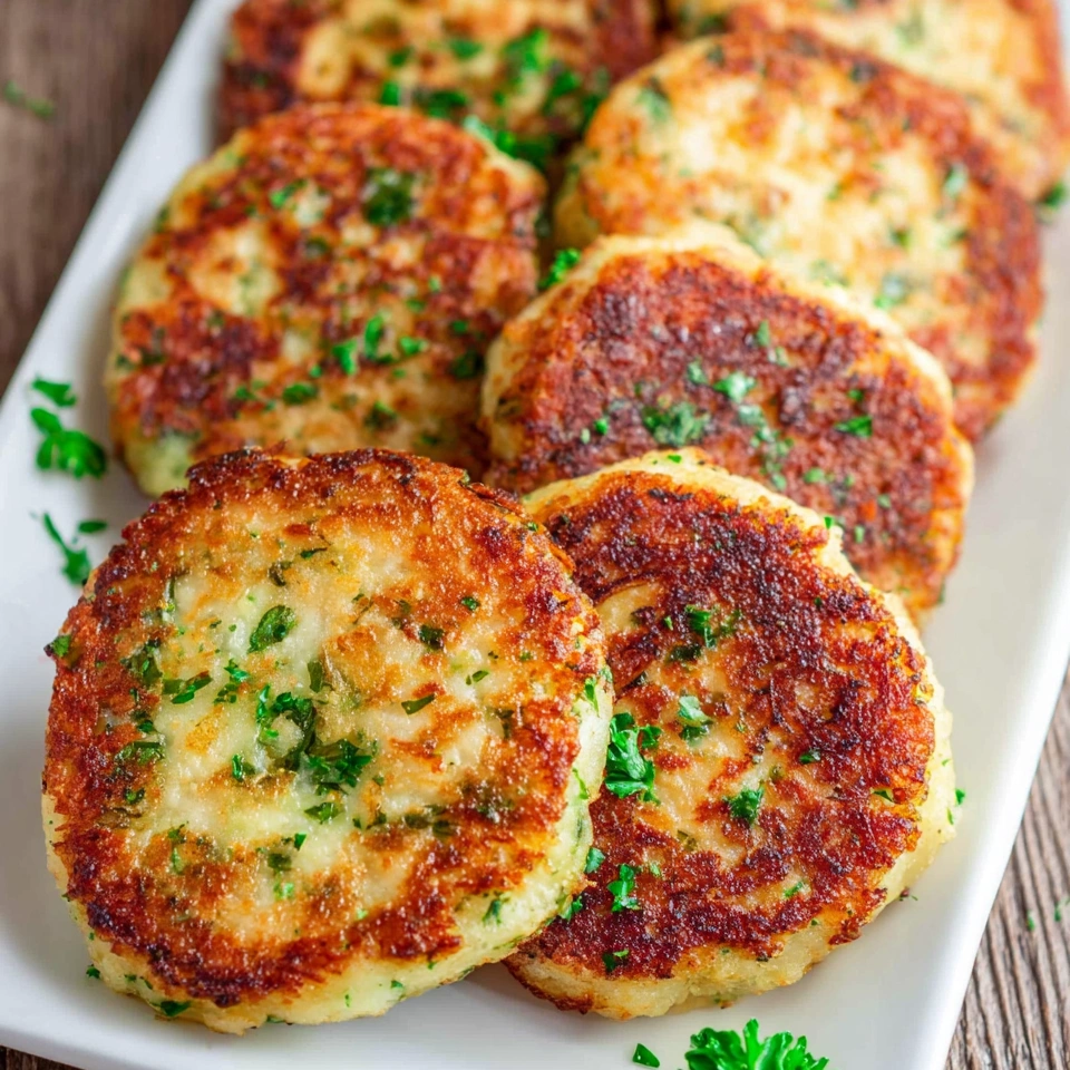 A plate of crispy Parmesan potato cakes.