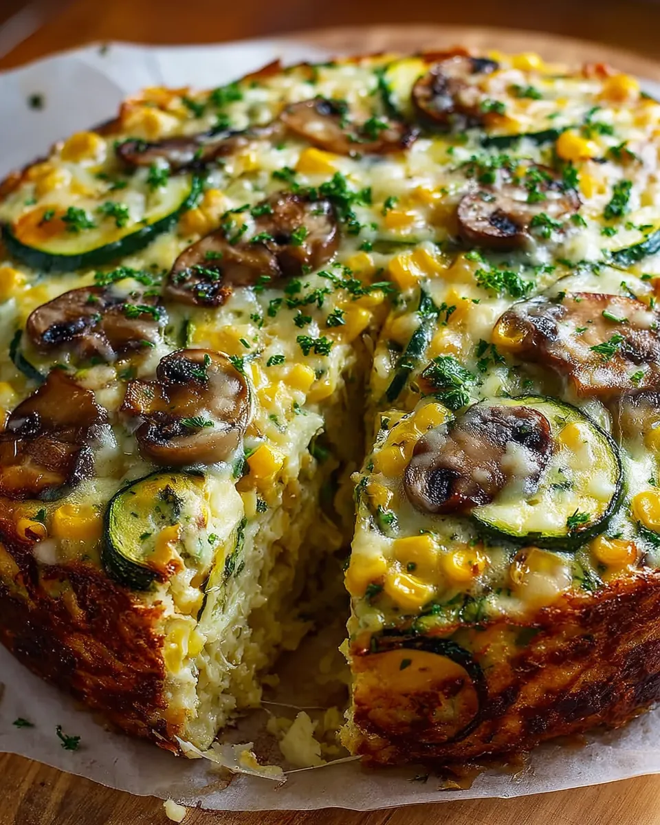 A slice of sweet corn and zucchini pie.