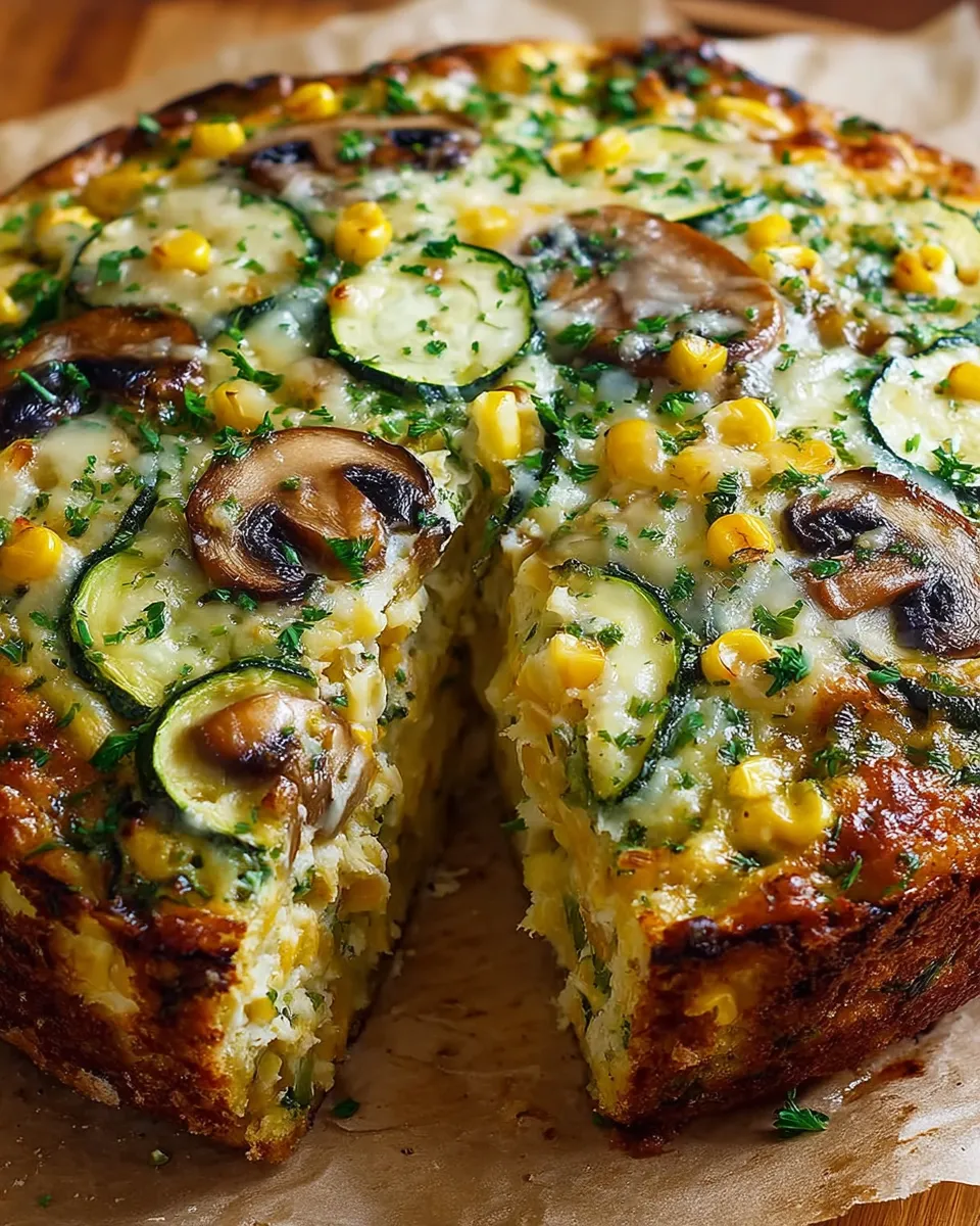 A slice of sweet corn and zucchini pie.
