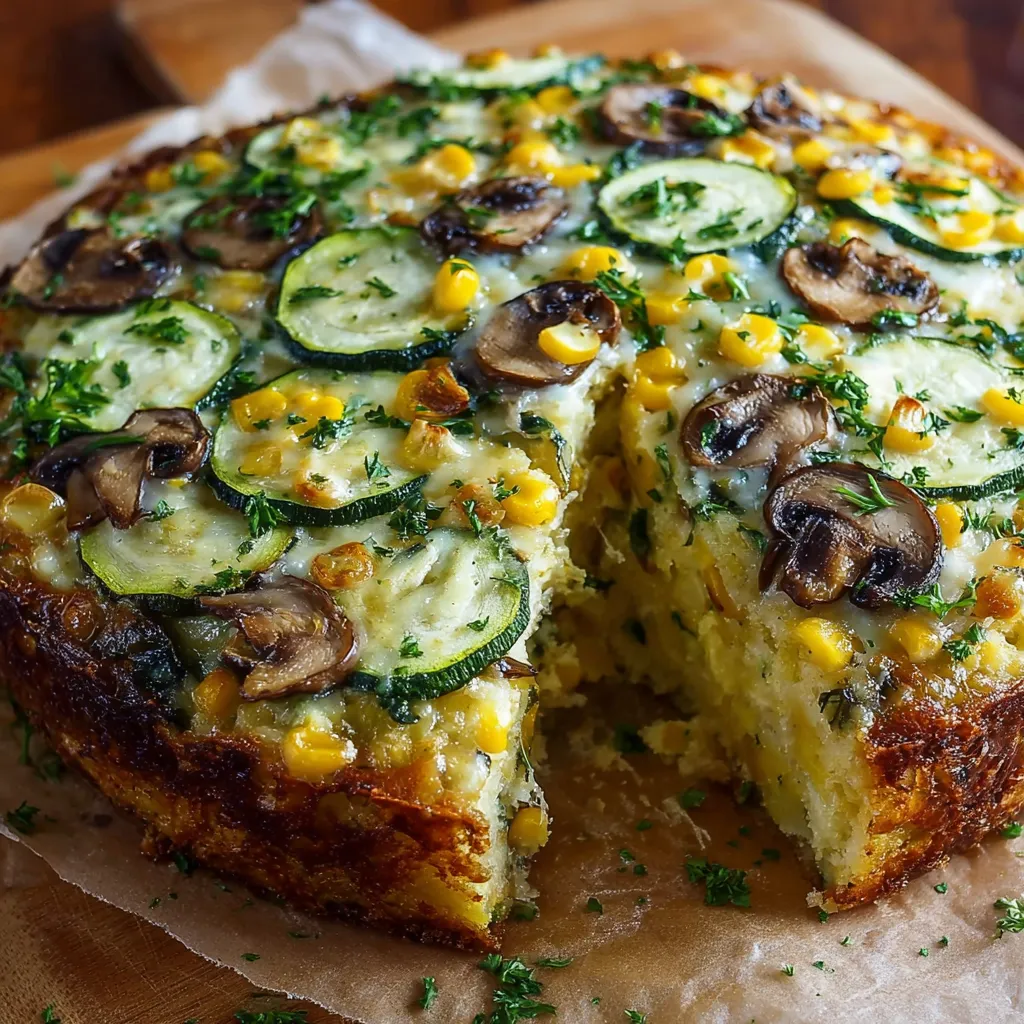 A slice of sweet corn and zucchini pie.