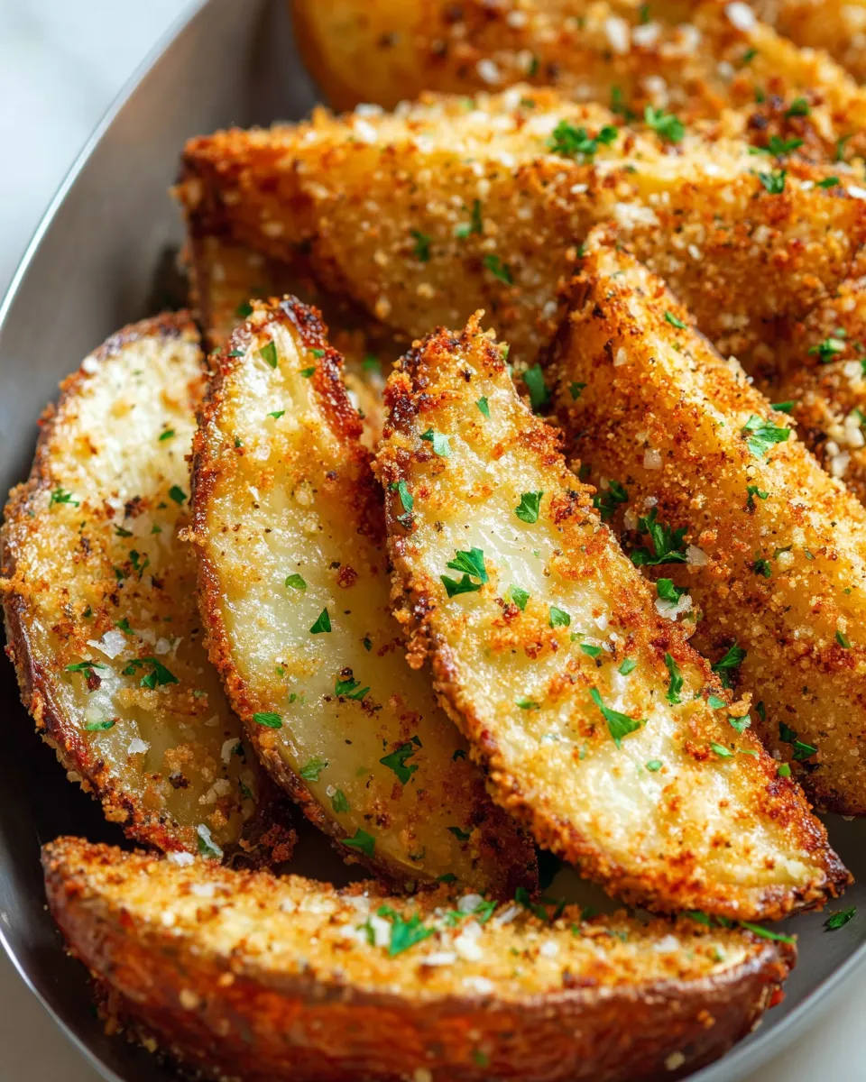 Baked garlic parmesan potato wedges.