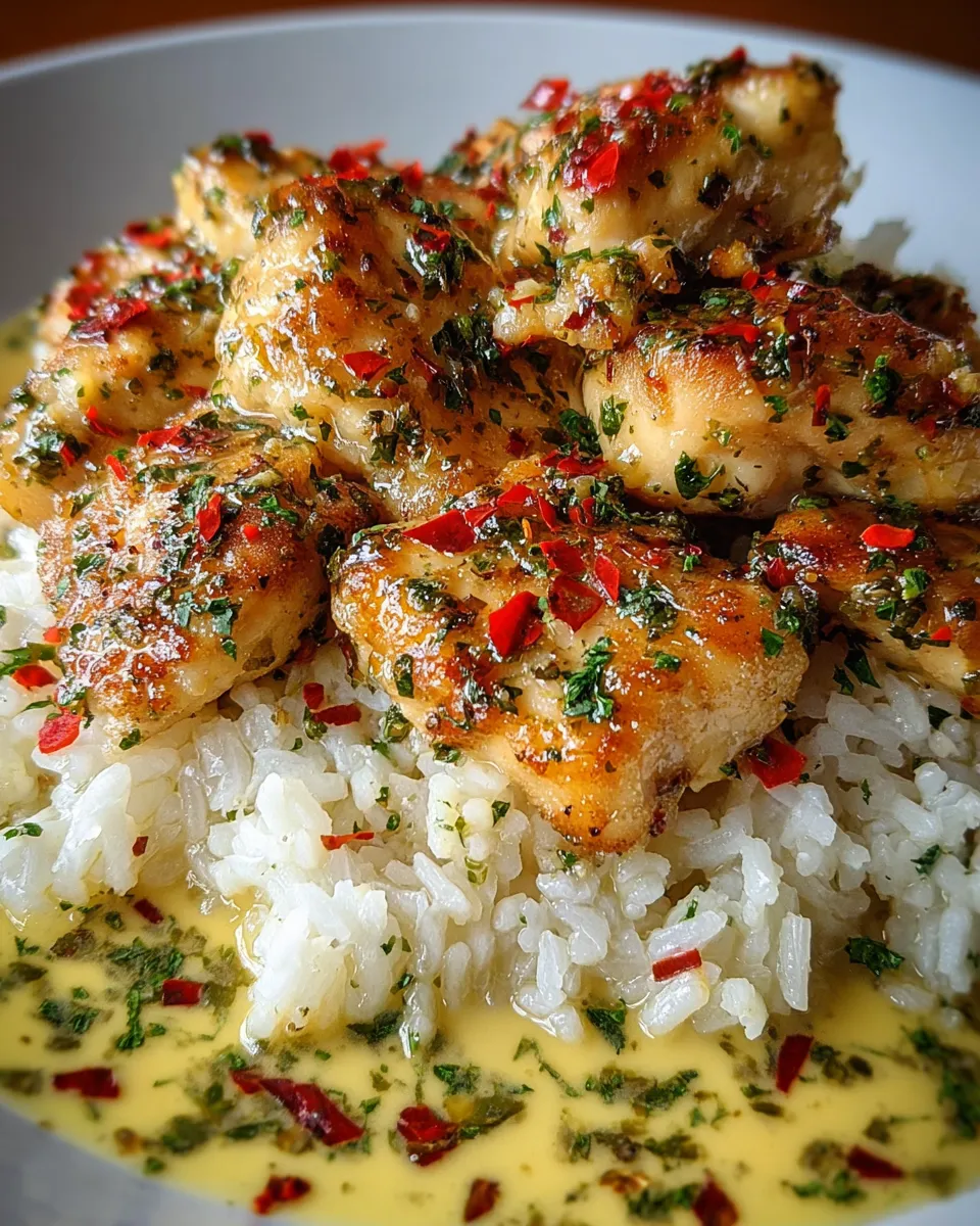 Chicken scampi creamy garlic rice.