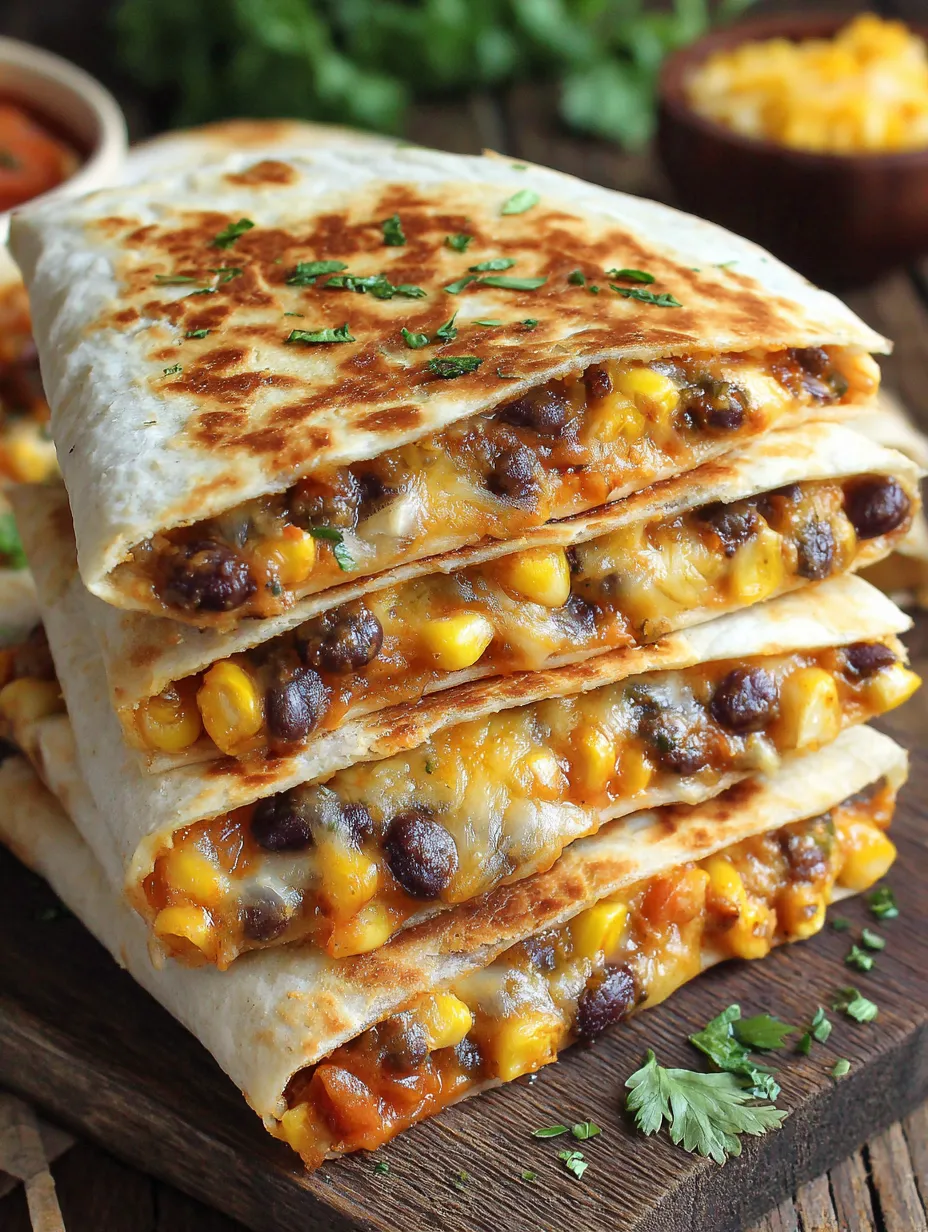 A stack of black bean and corn quesadillas.
